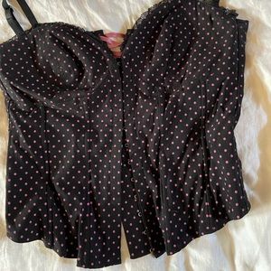 Bustier Corset Lace Up Black Pink Polkadot Top